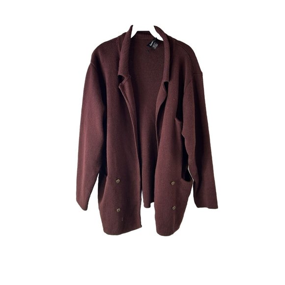 Vintage 1980s Chunky Wool Open Button Detail Cardigan Sweater Merlot - Picture 1 of 7